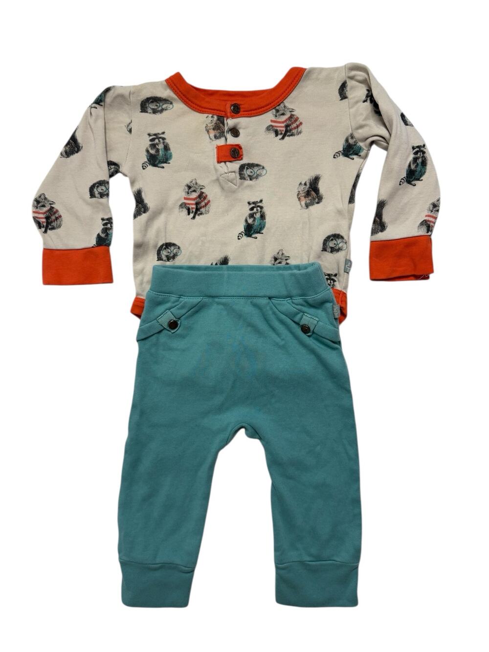FINN + EMMA Dressed Raccoons Long Sleeve Bodysuit Outfit Size 3-6 Months Organic